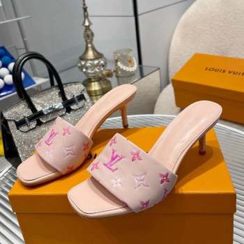 Louis Vuitton Revival Heel Slide Sandals 6.5cm in Monogram Leather Light Pink 2023 1ABPEC (MD-231012152)