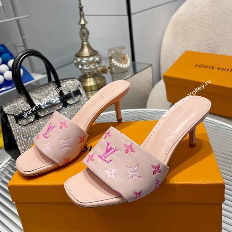 Louis Vuitton Revival Heel Slide Sandals 6.5cm in Monogram Leather Light Pink 2023 1ABPEC (MD-231012152)