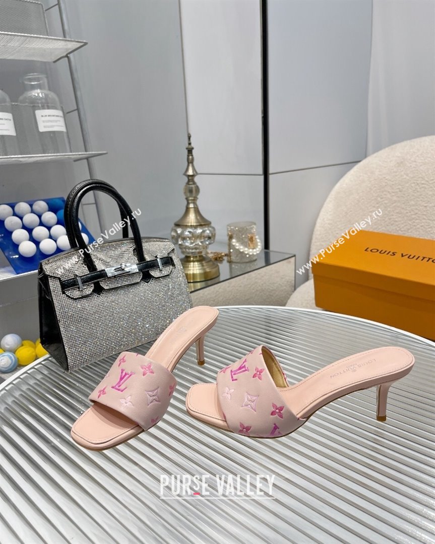 Louis Vuitton Revival Heel Slide Sandals 6.5cm in Monogram Leather Light Pink 2023 1ABPEC (MD-231012152)