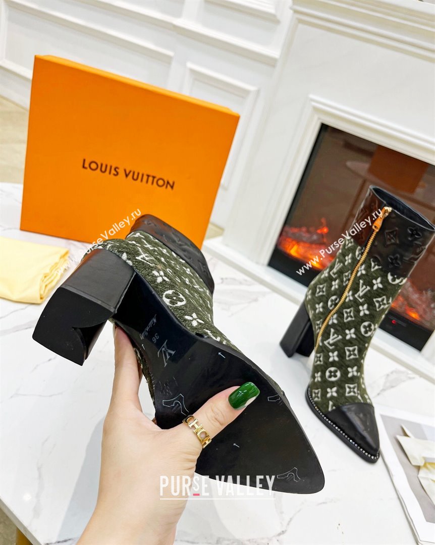 Louis Vuitton Monogram Leather and Velvet Ankle Boots 9.5cm Green 2023 LV101201 (MD-231012107)