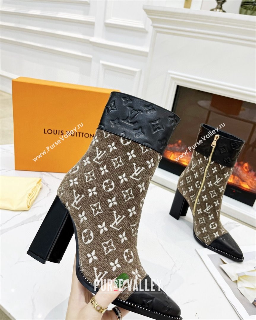 Louis Vuitton Monogram Leather and Velvet Ankle Boots 9.5cm Brown 2023 LV101201 (MD-231012108)