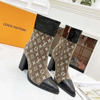 Louis Vuitton Monogram Leather and Velvet Ankle Boots 9.5cm Brown 2023 LV101201 (MD-231012108)