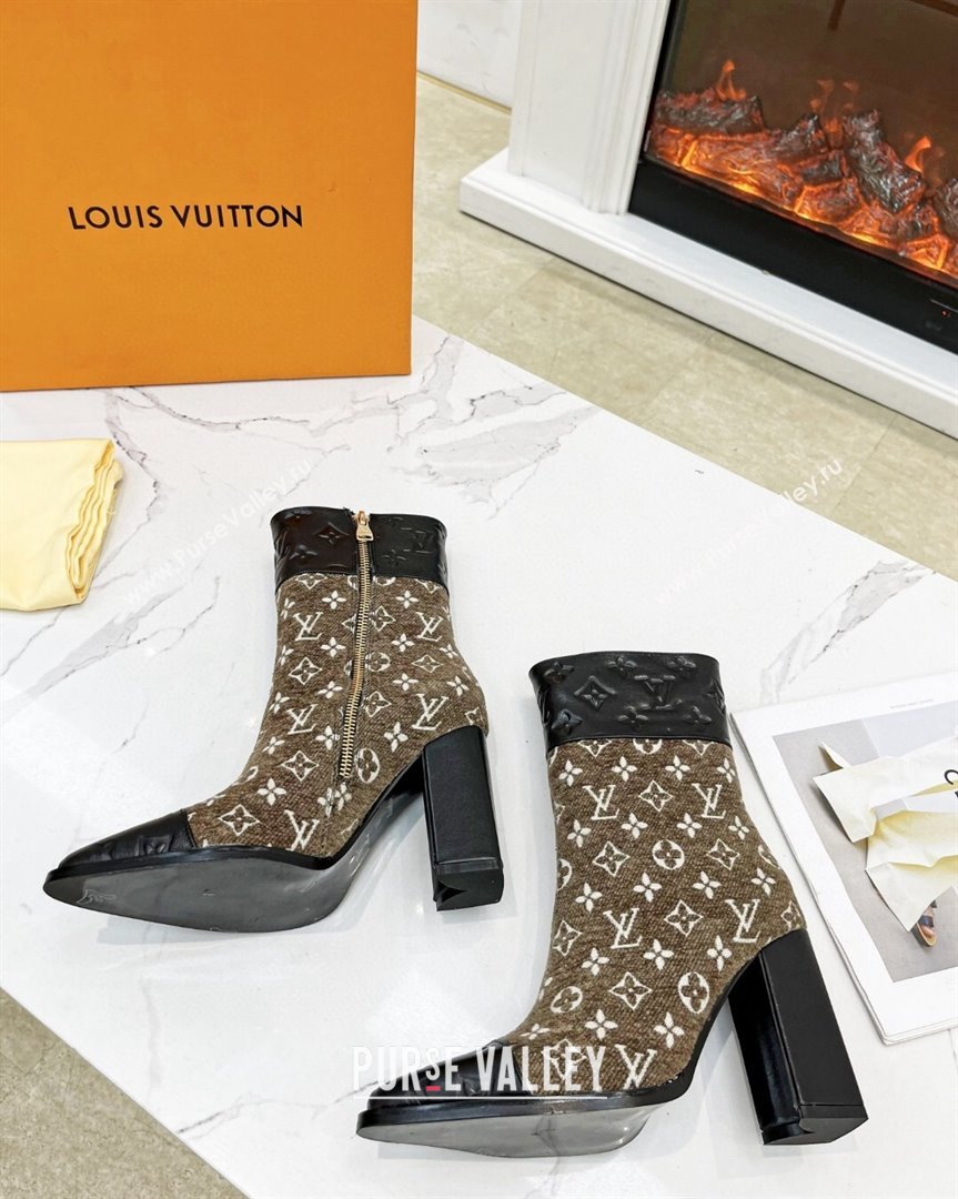 Louis Vuitton Monogram Leather and Velvet Ankle Boots 9.5cm Brown 2023 LV101201 (MD-231012108)