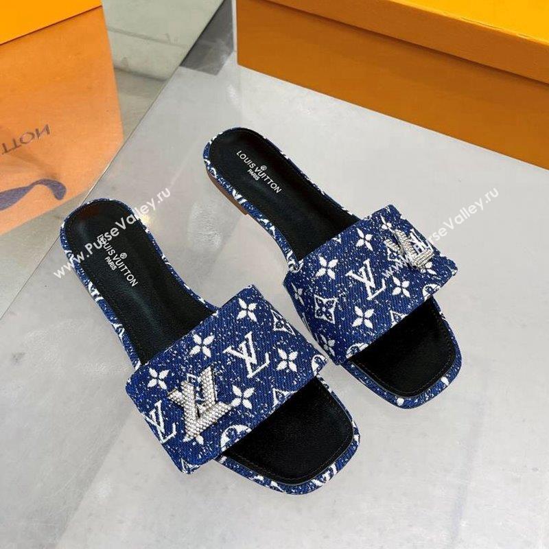 Louis Vuitton Shake Flat Slide Sandals in Monogram Textile and Crystals Denim Blue 2023 (MD-231012158)