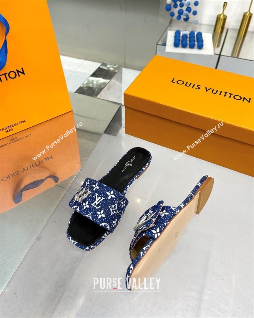 Louis Vuitton Shake Flat Slide Sandals in Monogram Textile and Crystals Denim Blue 2023 (MD-231012158)