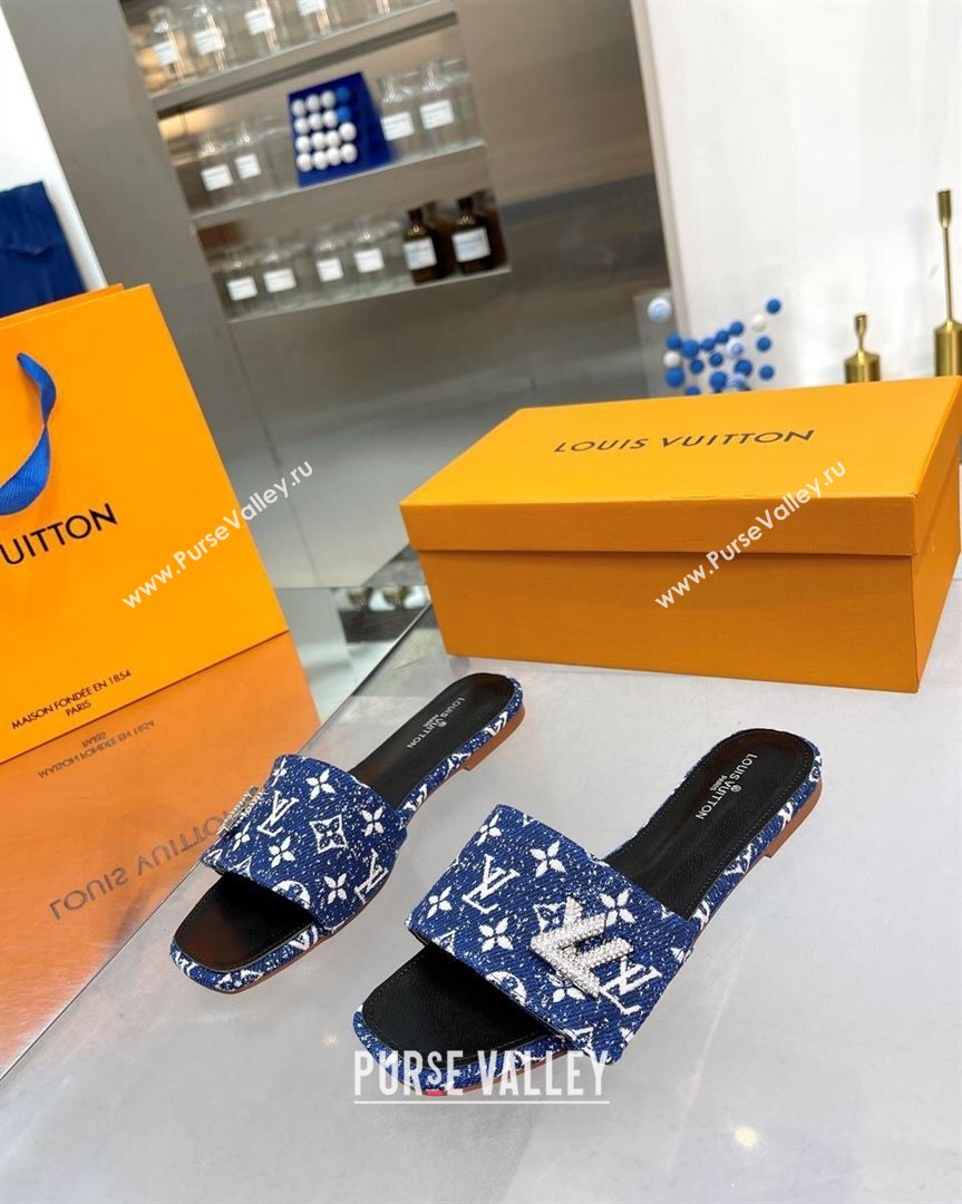 Louis Vuitton Shake Flat Slide Sandals in Monogram Textile and Crystals Denim Blue 2023 (MD-231012158)