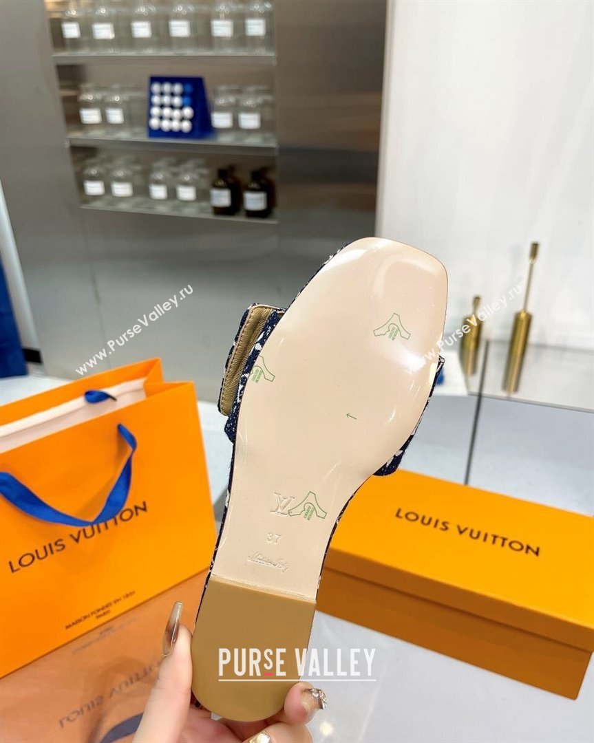 Louis Vuitton Shake Flat Slide Sandals in Monogram Textile and Crystals Dark Blue 2023 (MD-231012159)