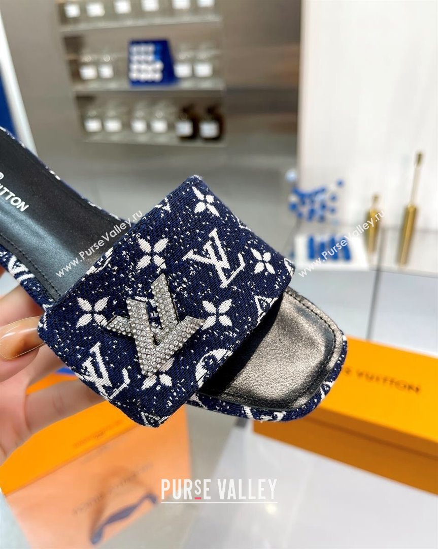 Louis Vuitton Shake Flat Slide Sandals in Monogram Textile and Crystals Dark Blue 2023 (MD-231012159)