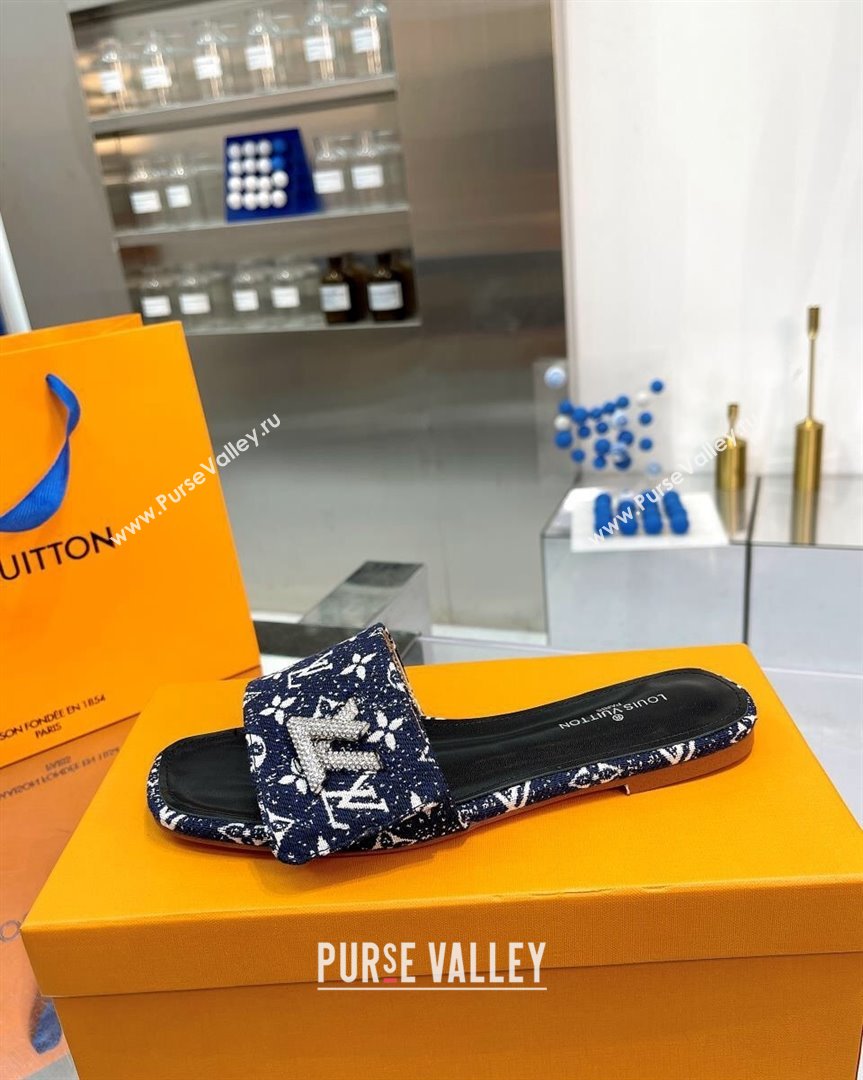 Louis Vuitton Shake Flat Slide Sandals in Monogram Textile and Crystals Dark Blue 2023 (MD-231012159)