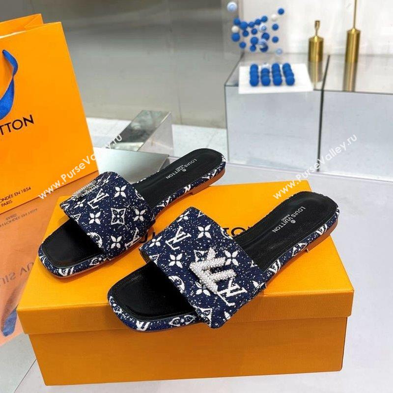 Louis Vuitton Shake Flat Slide Sandals in Monogram Textile and Crystals Dark Blue 2023 (MD-231012159)