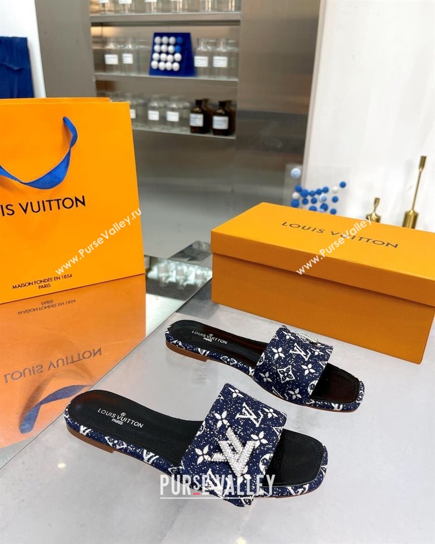 Louis Vuitton Shake Flat Slide Sandals in Monogram Textile and Crystals Dark Blue 2023 (MD-231012159)