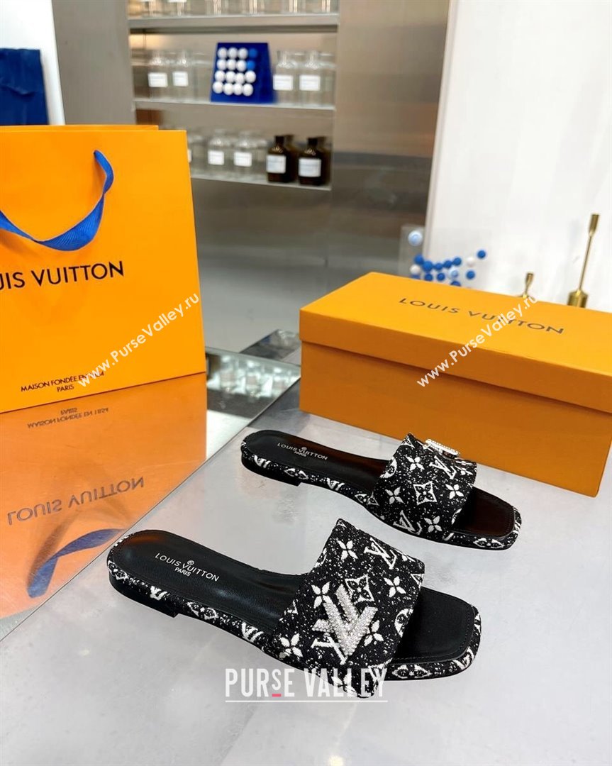 Louis Vuitton Shake Flat Slide Sandals in Monogram Textile and Crystals Black 2023 (MD-231012160)