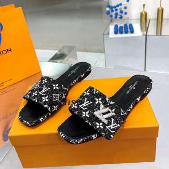 Louis Vuitton Shake Flat Slide Sandals in Monogram Textile and Crystals Black 2023 (MD-231012160)