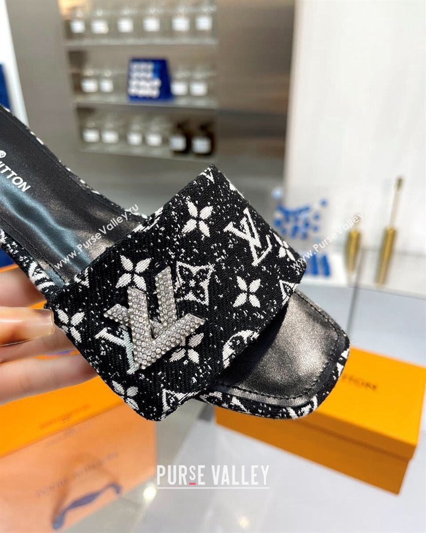 Louis Vuitton Shake Flat Slide Sandals in Monogram Textile and Crystals Black 2023 (MD-231012160)