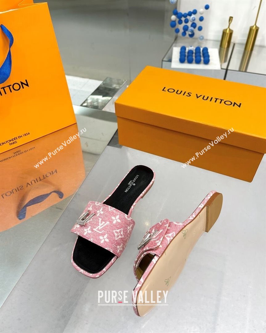 Louis Vuitton Shake Flat Slide Sandals in Monogram Textile and Crystals Light Pink 2023 (MD-231012161)