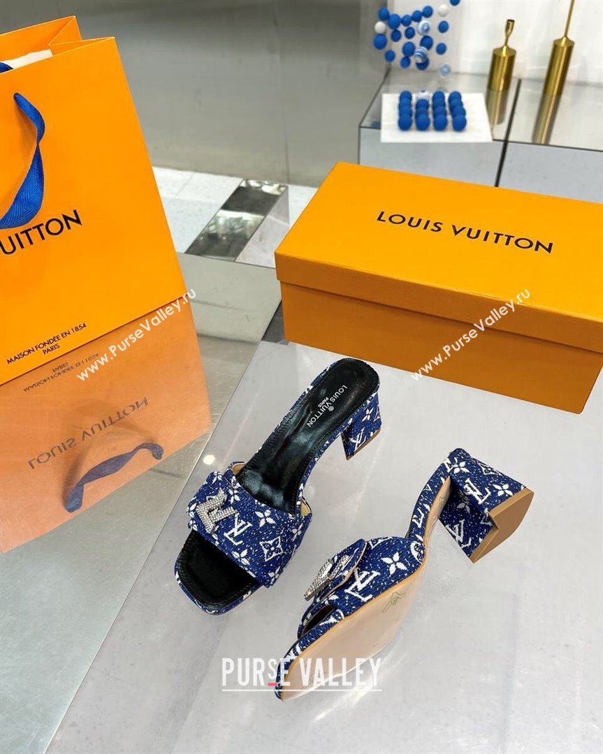 Louis Vuitton Shake Heel Slide Sandals 5cm in Monogram Textile and Crystals Denim Blue 2023 (MD-231012162)