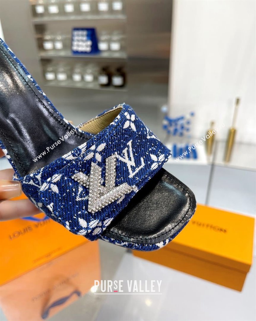 Louis Vuitton Shake Heel Slide Sandals 5cm in Monogram Textile and Crystals Denim Blue 2023 (MD-231012162)