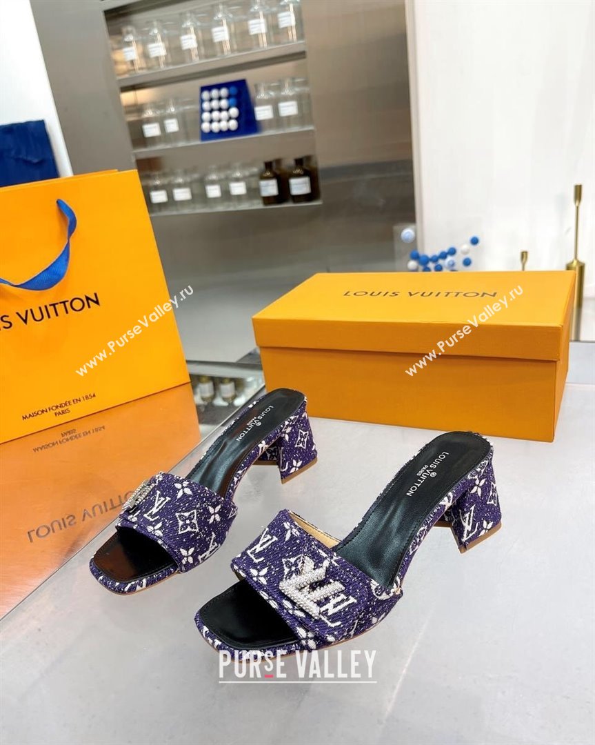 Louis Vuitton Shake Heel Slide Sandals 5cm in Monogram Textile and Crystals Purple 2 2023 (MD-231012163)