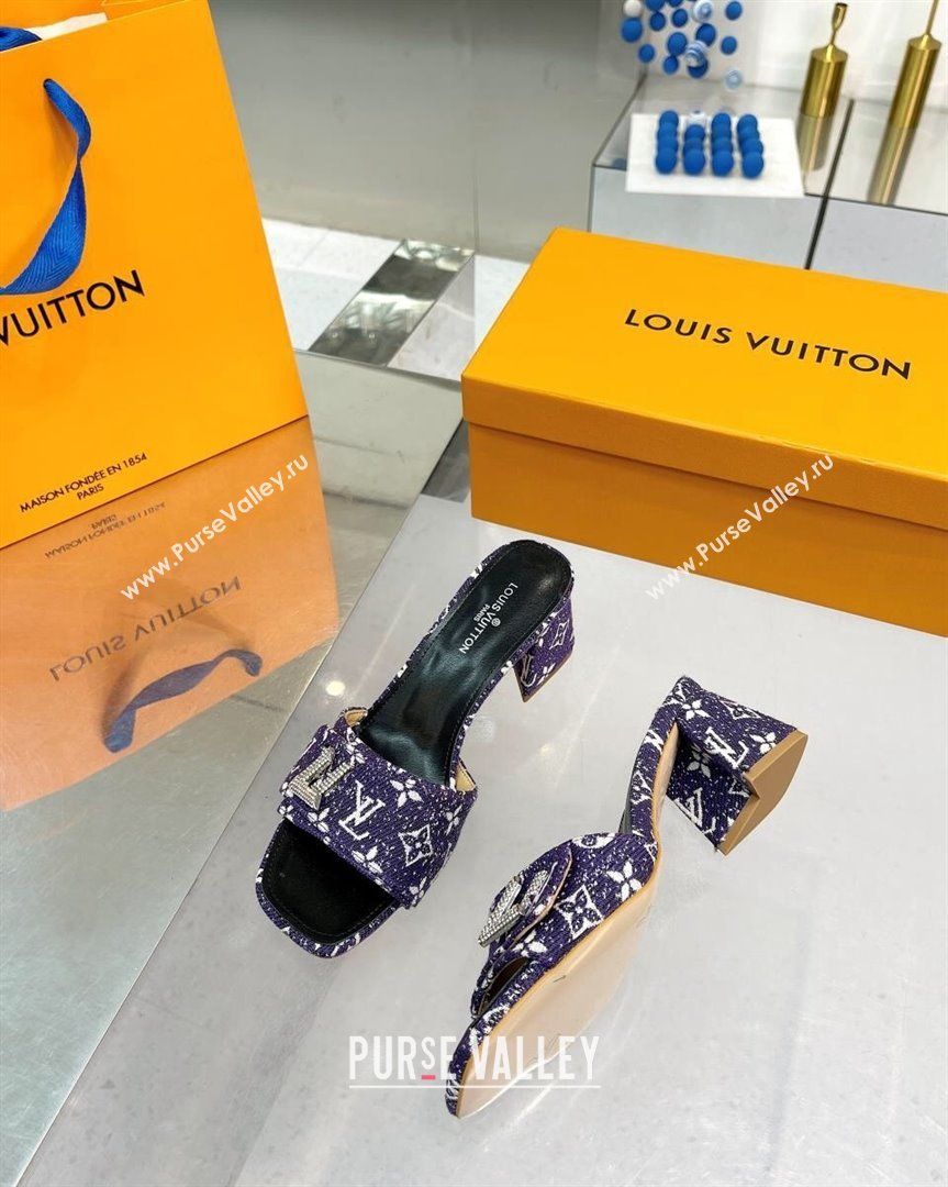 Louis Vuitton Shake Heel Slide Sandals 5cm in Monogram Textile and Crystals Purple 2 2023 (MD-231012163)