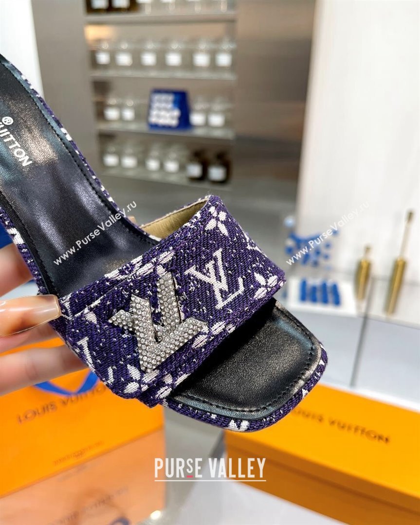 Louis Vuitton Shake Heel Slide Sandals 5cm in Monogram Textile and Crystals Purple 2 2023 (MD-231012163)