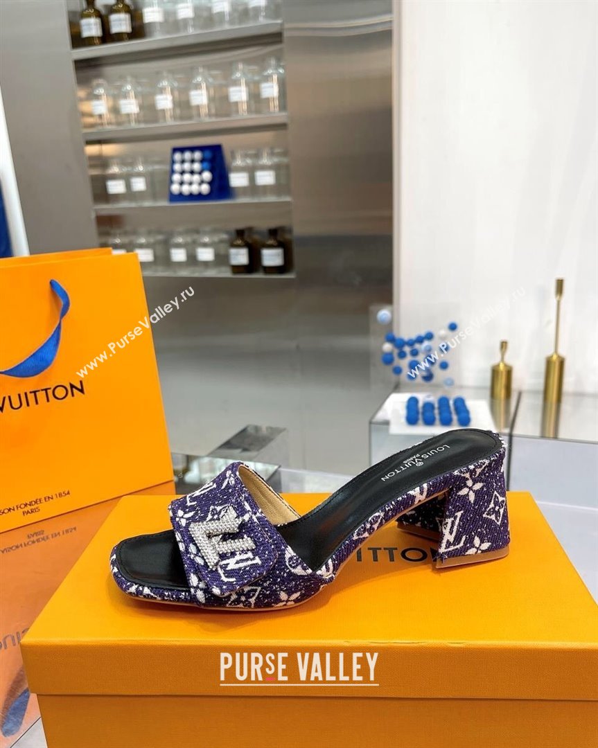 Louis Vuitton Shake Heel Slide Sandals 5cm in Monogram Textile and Crystals Purple 2 2023 (MD-231012163)