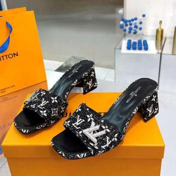 Louis Vuitton Shake Heel Slide Sandals 5cm in Monogram Textile and Crystals Black 2023 (MD-231012164)