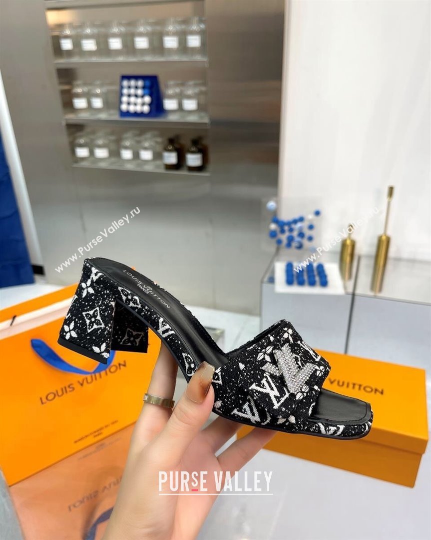 Louis Vuitton Shake Heel Slide Sandals 5cm in Monogram Textile and Crystals Black 2023 (MD-231012164)