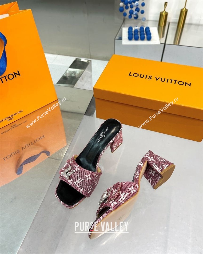 Louis Vuitton Shake Heel Slide Sandals 5cm in Monogram Textile and Crystals Purple 1 2023 (MD-231012165)