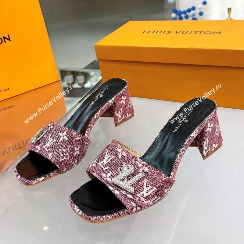 Louis Vuitton Shake Heel Slide Sandals 5cm in Monogram Textile and Crystals Purple 1 2023 (MD-231012165)