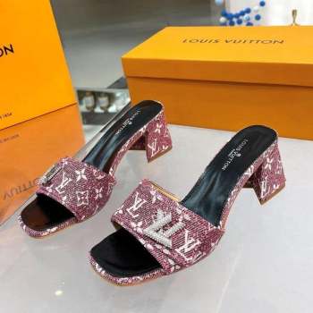 Louis Vuitton Shake Heel Slide Sandals 5cm in Monogram Textile and Crystals Purple 1 2023 (MD-231012165)