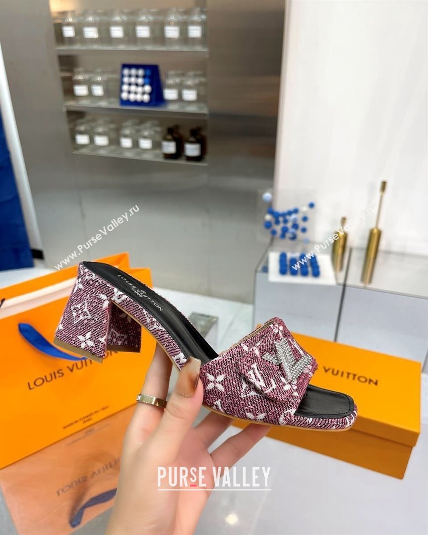 Louis Vuitton Shake Heel Slide Sandals 5cm in Monogram Textile and Crystals Purple 1 2023 (MD-231012165)