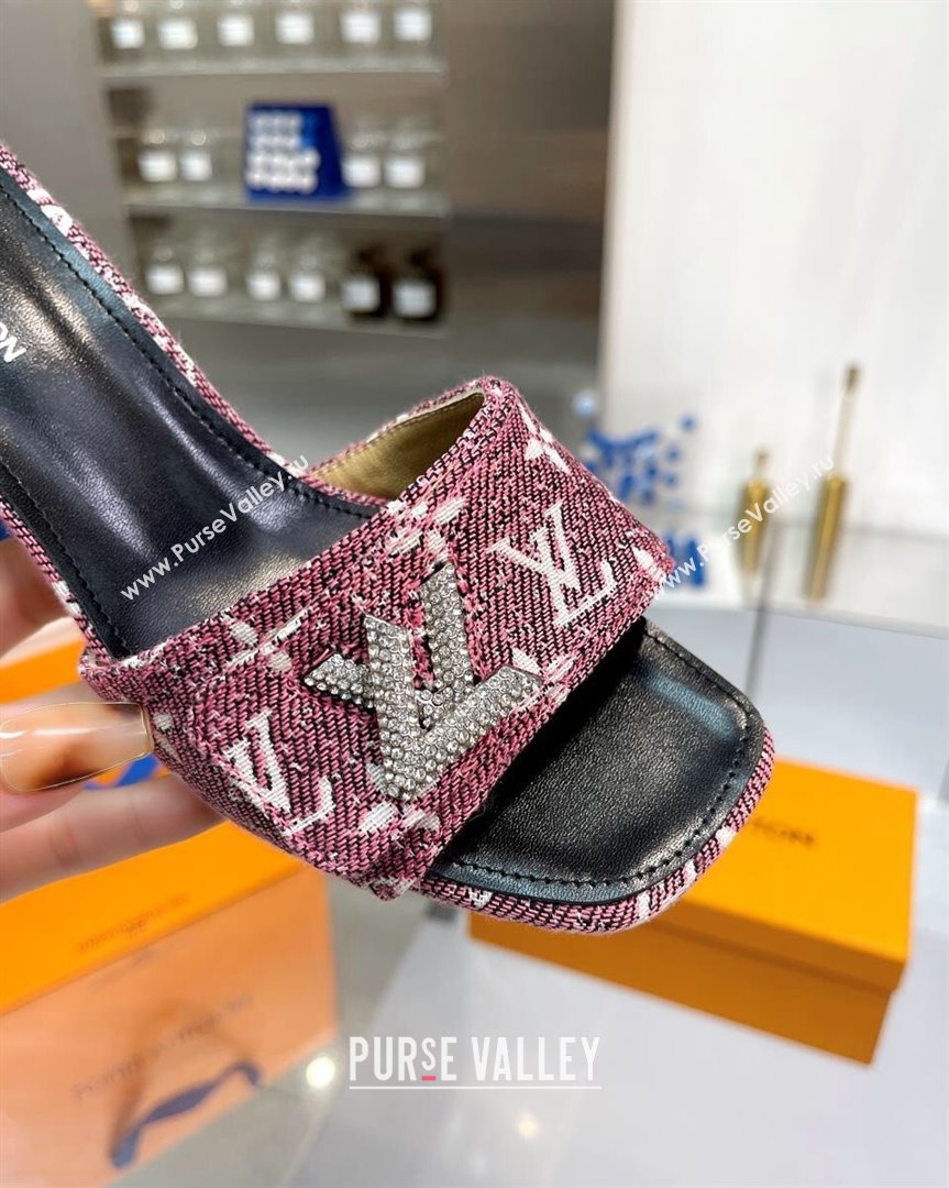 Louis Vuitton Shake Heel Slide Sandals 5cm in Monogram Textile and Crystals Purple 1 2023 (MD-231012165)