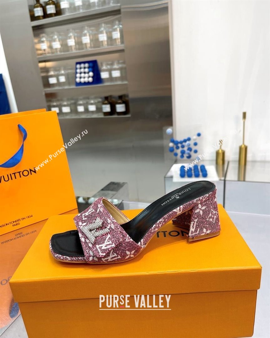 Louis Vuitton Shake Heel Slide Sandals 5cm in Monogram Textile and Crystals Purple 1 2023 (MD-231012165)