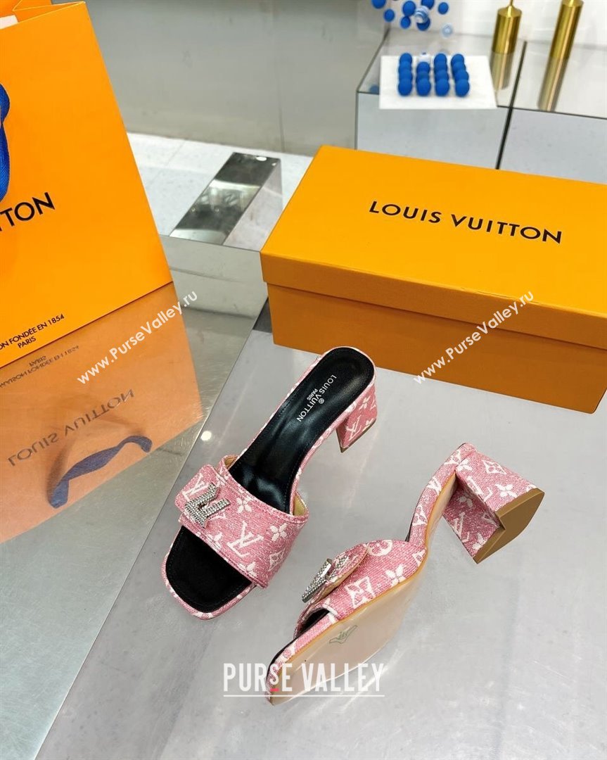 Louis Vuitton Shake Heel Slide Sandals 5cm in Monogram Textile and Crystals Light Pink 2023 (MD-231012167)