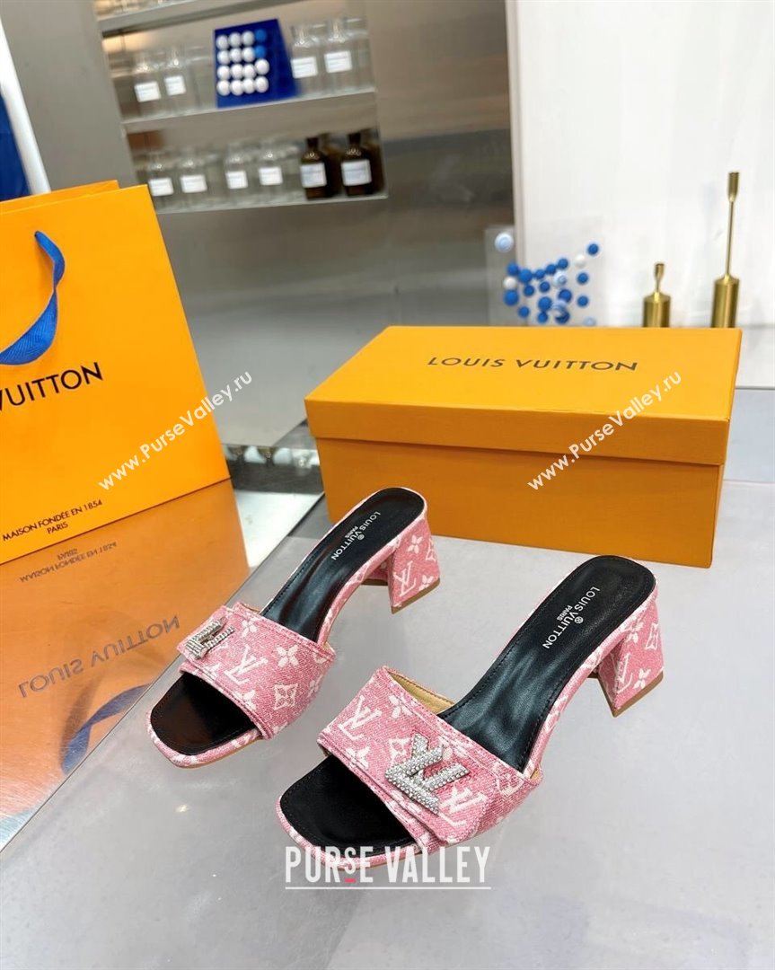 Louis Vuitton Shake Heel Slide Sandals 5cm in Monogram Textile and Crystals Light Pink 2023 (MD-231012167)