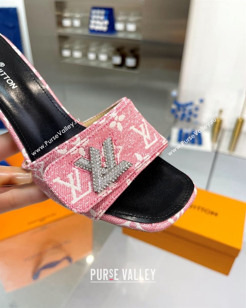 Louis Vuitton Shake Heel Slide Sandals 5cm in Monogram Textile and Crystals Light Pink 2023 (MD-231012167)