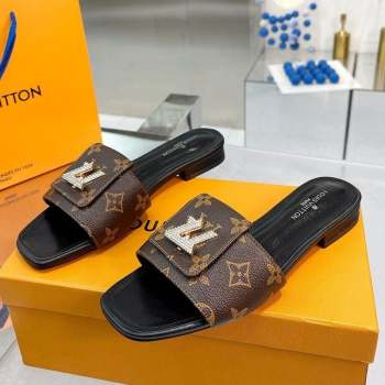 Louis Vuitton Monogram Canvas Flat Slide Sandals with Foldover Crystals LV 2 2023 (MD-231013005)