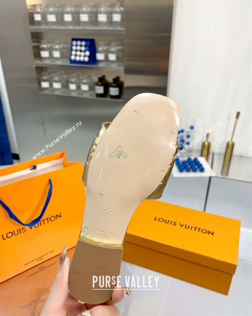 Louis Vuitton Monogram Leather Flat Slide Sandals with Foldover Crystals LV Gold 2023 (MD-231013009)