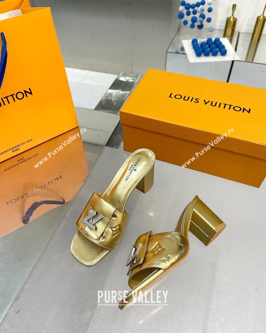 Louis Vuitton Monogram Leather Heel Slide Sandals with Foldover Crystals LV Gold 2023 (MD-231013010)