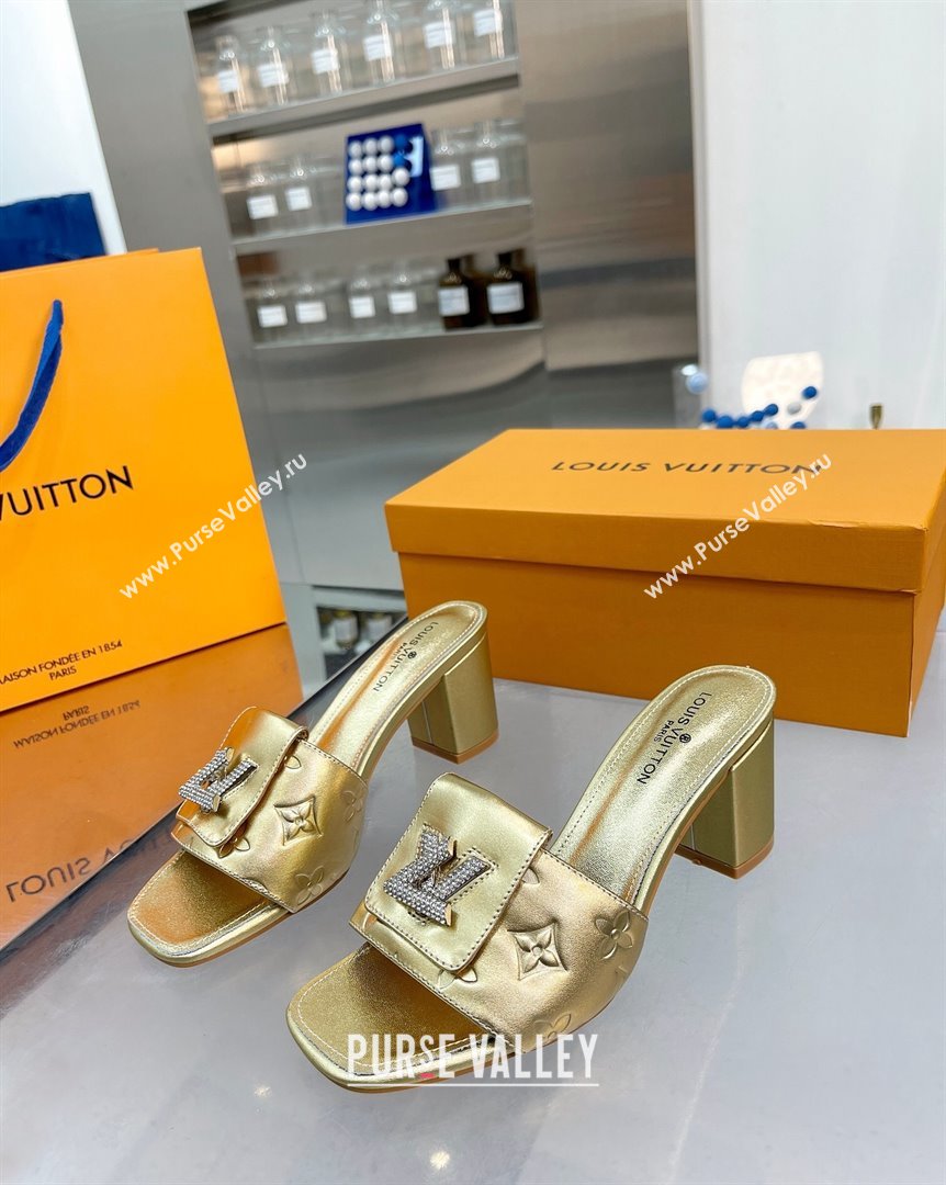 Louis Vuitton Monogram Leather Heel Slide Sandals with Foldover Crystals LV Gold 2023 (MD-231013010)