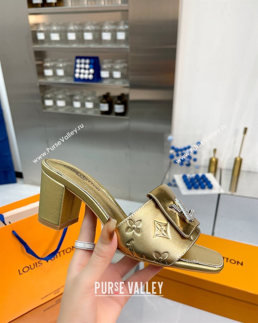 Louis Vuitton Monogram Leather Heel Slide Sandals with Foldover Crystals LV Gold 2023 (MD-231013010)