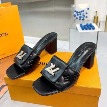 Louis Vuitton Monogram Leather Heel Slide Sandals with Foldover Crystals LV Black 2023 (MD-231013012)