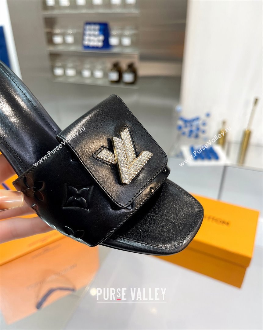 Louis Vuitton Monogram Leather Heel Slide Sandals with Foldover Crystals LV Black 2023 (MD-231013012)