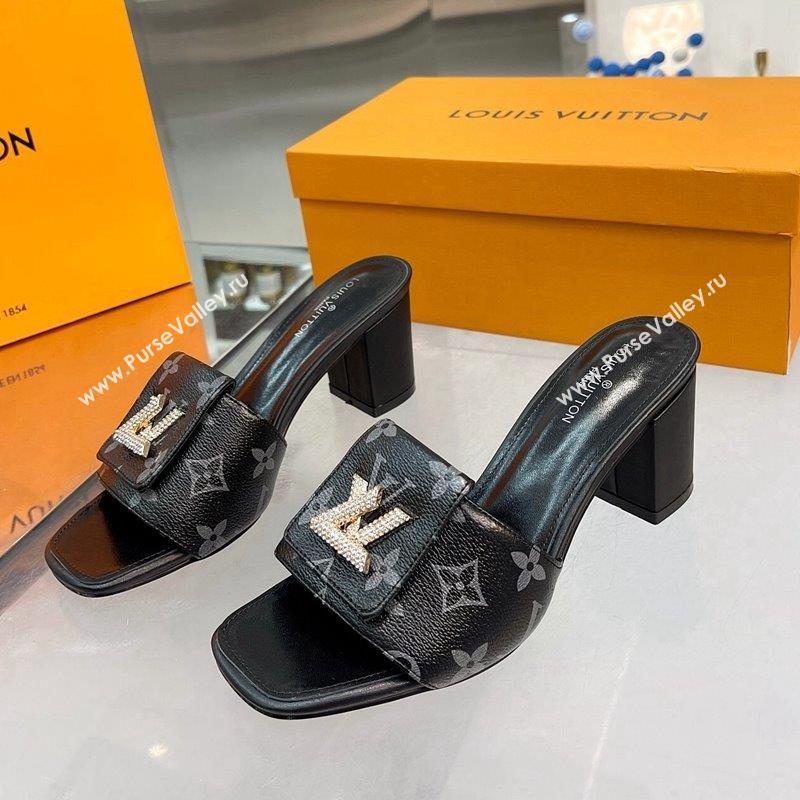 Louis Vuitton Monogram Canvas Heel Slide Sandals with Foldover Crystals LV Black 2023 (MD-231013015)