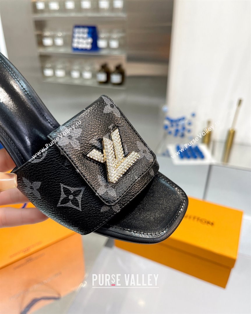 Louis Vuitton Monogram Canvas Heel Slide Sandals with Foldover Crystals LV Black 2023 (MD-231013015)