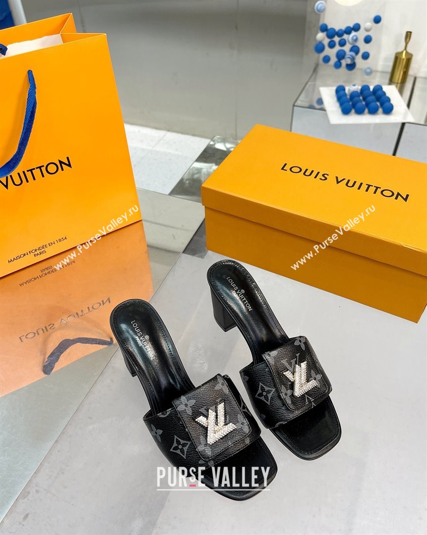 Louis Vuitton Monogram Canvas Heel Slide Sandals with Foldover Crystals LV Black 2023 (MD-231013015)