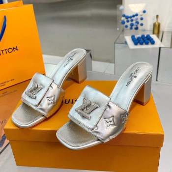 Louis Vuitton Monogram Leather Heel Slide Sandals with Foldover Crystals LV Silver 2023 (MD-231013018)