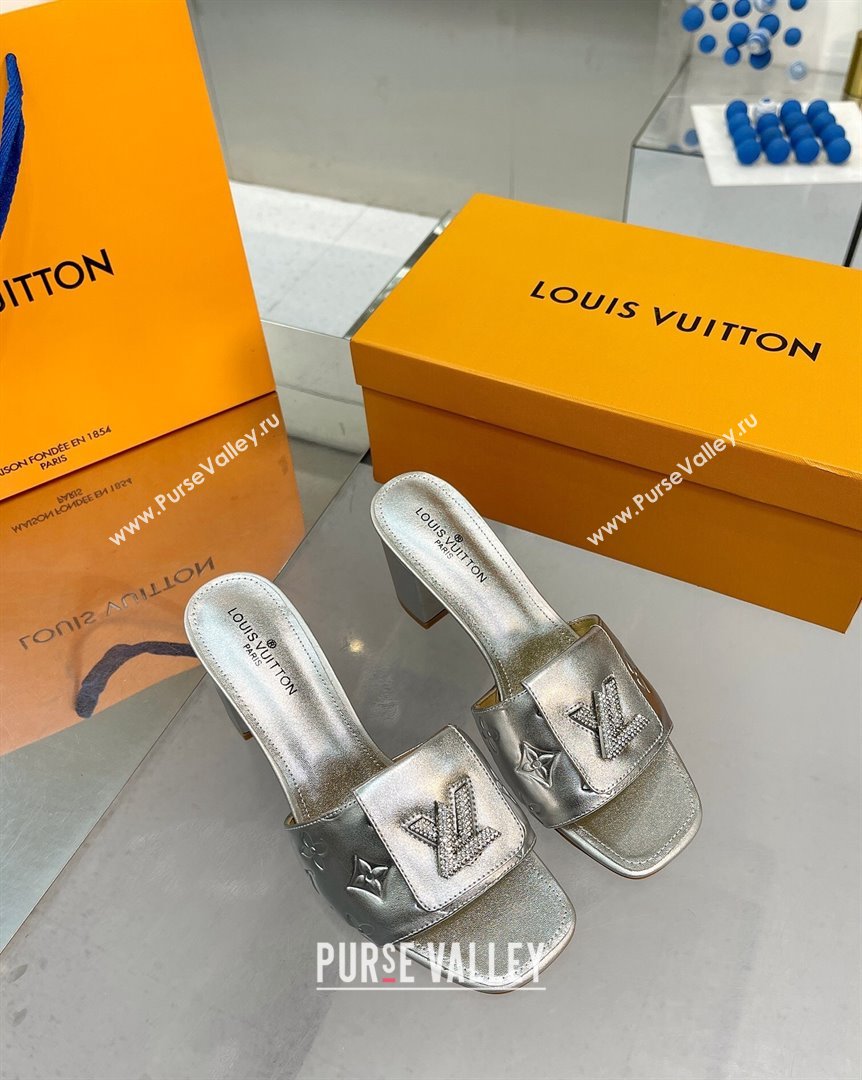 Louis Vuitton Monogram Leather Heel Slide Sandals with Foldover Crystals LV Silver 2023 (MD-231013018)