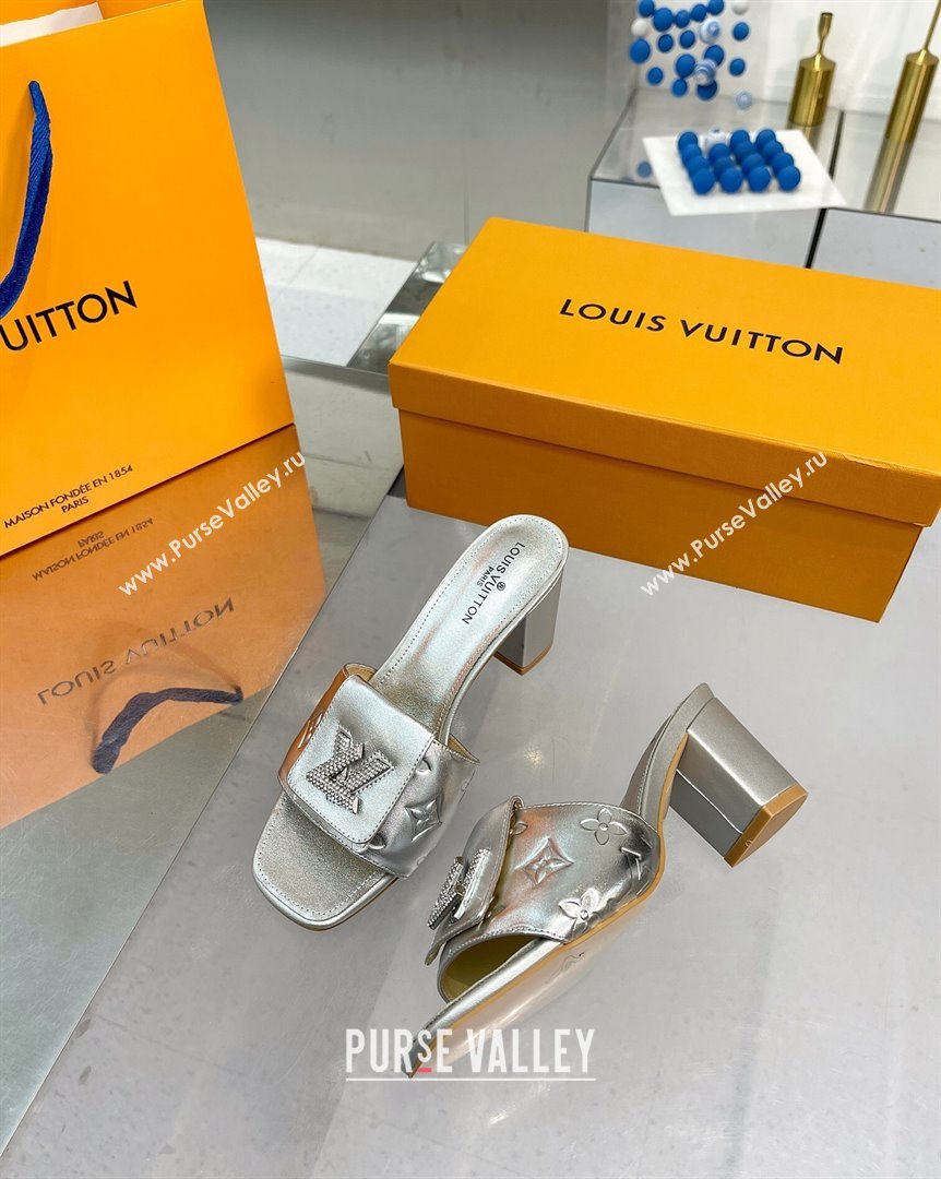 Louis Vuitton Monogram Leather Heel Slide Sandals with Foldover Crystals LV Silver 2023 (MD-231013018)