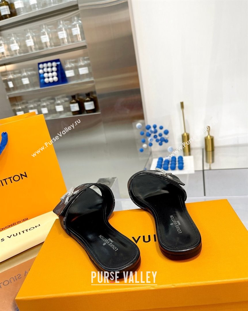 Louis Vuitton Shake Monogram Canvas Flat Slide Sandals with Crystal LV Twist Black 2023 (MD-231013019)